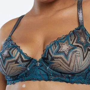 Savage Fenty Plus Size 40DDD Teal Lace Shining Star Unlined Demi Bra Underwire